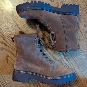 Nordstrom Brown Suede Lace Up Combat Boots Lug Sole 8.5